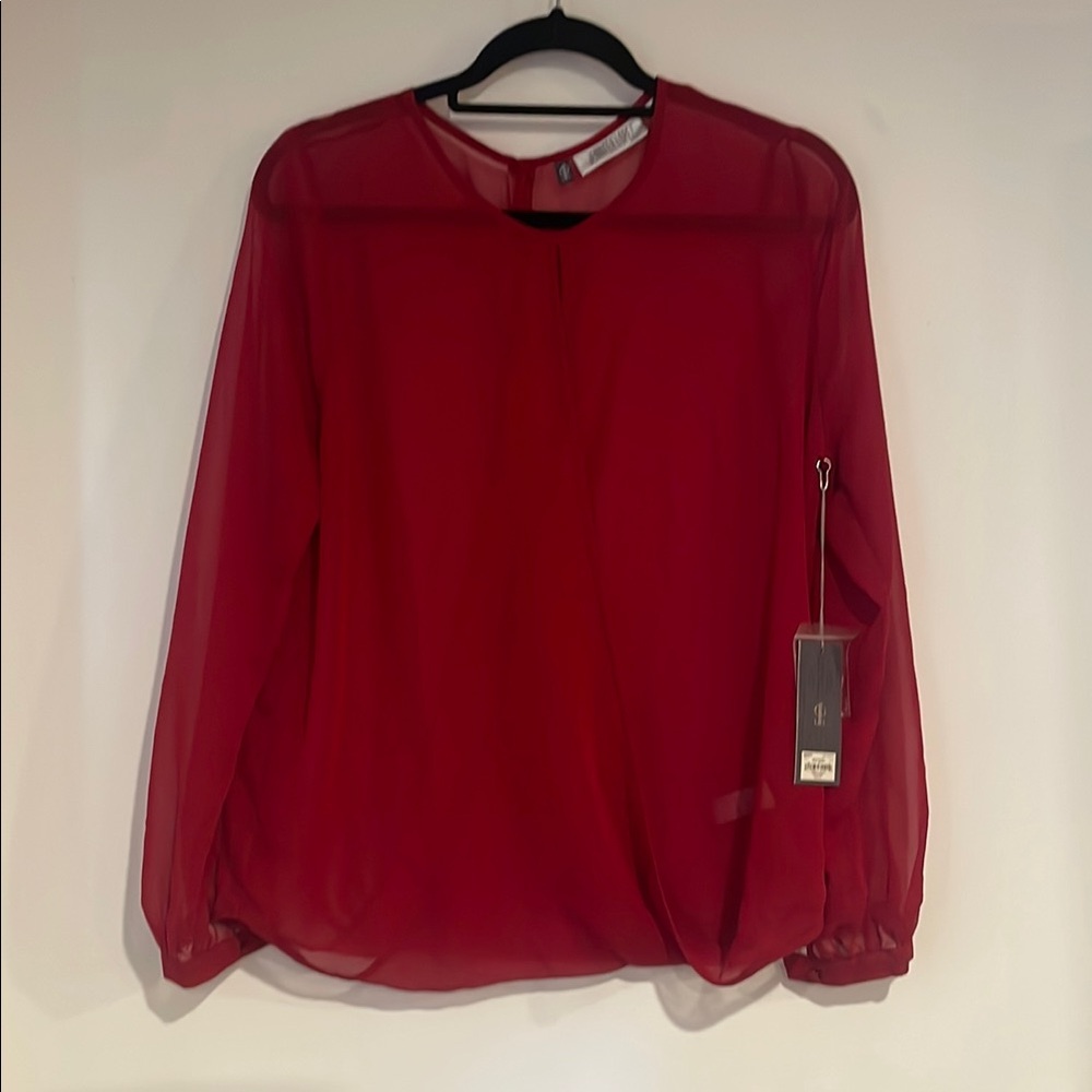Jennifer Lopez Burgundy Sheer Blouse NWT